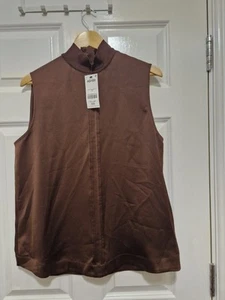 Next High Neck Brown Satin Tunic Top Size 16 New - Picture 1 of 7