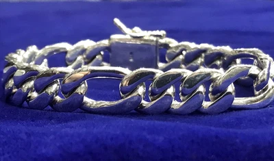 10MM Largo Massiccio 925 Argento Sterling Uomo Figaro Cubana Catena Bracciale - Immagine 1 di 4