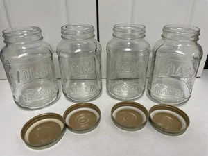 Embossed Atlas Mason Clear Glass Jars 24oz With Screw On Lid Vintage Lot of 4 - Picture 1 of 7