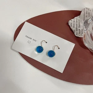 blue drop earrings glass effect minimalist dainty hook modern lightweight gift - Picture 1 of 5