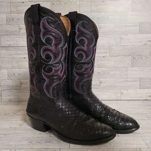 Men's Vintage Nocona Western Black Snakeskin Leather Cowboy Boots Size 10 D - Picture 1 of 10