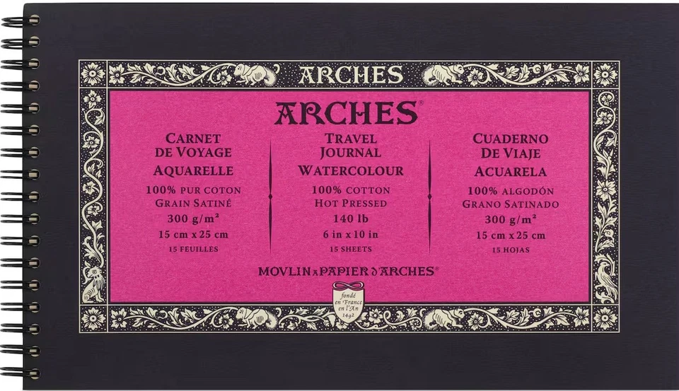 Arches 6pk Travel Journal Watercolour Hot Pressed Paper 90 Sheets Paint