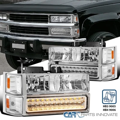 Fits 1994-1998 Chevy C/K Suburban Silverado Headlights+LED Bumper Corner Lamps - Image 1 of 4