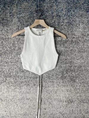 Топ женский Alice + Olivia укороченный маленький белый безрукавка с заостренным подолом галстук сзади без рукавов - Изображение 1 из 4