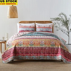 Reversible Bohemian Quilt Set Soft Microfiber Bedspread W/ Pillow Shams New - Foto 1 di 65
