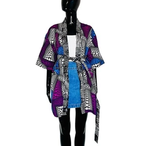 Purple & Blue Ankara Print Women Duster/ Caftan - Picture 1 of 8