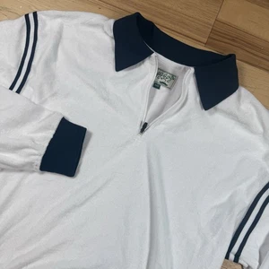 Bogey Boys Quarter Zip Terrycloth Polo Sweater Mens Medium White Navy Blue NWOT - Picture 1 of 7