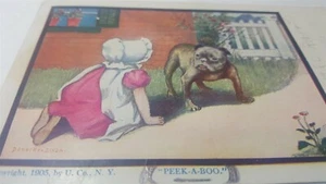 Postal de colección firmada por Dorothy Dixon de 1905 Peek a Boo Bulldog & Child P10 - Imagen 1 de 5