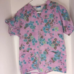 Scrub HQ Scrub Top Pink Floral Size Small - Picture 1 of 5
