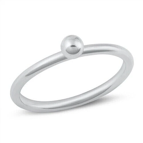 Ball Ring Genuine Sterling Silver 925 Rhodium Plated Finish 4 mm Size 5 - 10 - Image 1 of 1