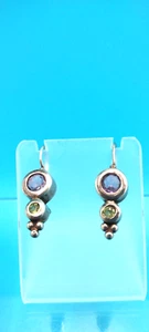 Sterling Silver 925 Amethyst and Peridot Semi Precious Drop Earrings - Picture 1 of 5