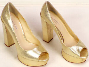 KENNETH COLE 6M gold patent-leather ultra-high-heel open-toe platform pumps