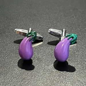 Eggplants Cufflinks For Men Birthday Wedding Gift Fancy Fruit Cufflinks In Box - Picture 1 of 6