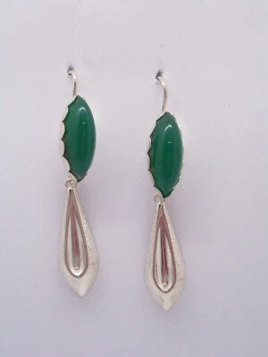 Orecchini in ARGENTO 925 con Pietra sintetica verde -imitazione smeraldo - giada - Immagine 1 di 4