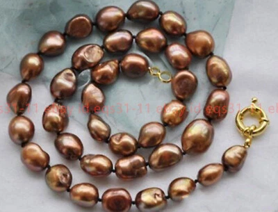 Long 14-36'' 8-9mm Brown Freshwater Baroque Pearl Knotted Necklace - Image 1 of 4
