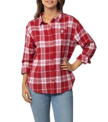 Women's Indiana University Hoosiers Flannel Boyfriend Weekender Plaid Shirt - Image 1 of 4