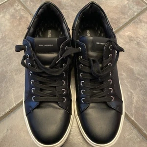 KARL LAGERFELD PARIS Mens Black Toe Platform Leather Athletic Sneakers Shoes 13 - Picture 1 of 8