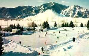 Sun Valley ID-Idaho New Ice Rink  Lodge Baldy Mountain Vtg Postcard - Picture 1 of 2