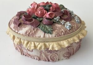 VTG The San Francisco Music Box Co Floral Ribbons Lace Trinket Jewelry Box