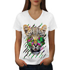 Wellcoda Cool Leopard Womens V-Neck T-shirt, Psychedelic Graphic Design Tee