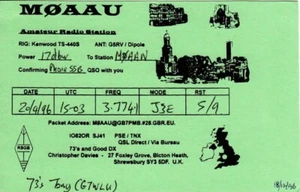 Amateur Radio QSL Card M0AAU Davies Bicton Heath Shrewsbury 1996 MØAAU - Picture 1 of 1