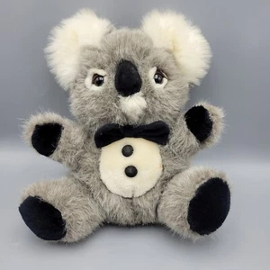 America Wego Koala Plush w Bow Tie 10" Vintage Stuffed Animal Fluffy Gray White - Picture 1 of 11
