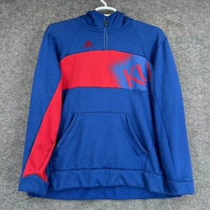 Adidas Kansas Jayhawks 1/4 Zip Sweater Mens XL Blue Red Pullover Basketball - Picture 1 of 15