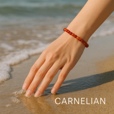 4mm Natural Carnelian Beaded Bracelet Red Gemstone Healing Stretch Bracelet Gift - Image 1 of 4