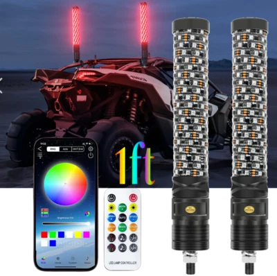 Par de antenas espiral de luz LED gruesa RGB para Polaris Ace 570 ATV UTV de 1 pie de grosor Foto 1 de 4