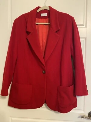 CHAQUETA BLAZER DE COLECCIÓN LAND'S END MEZCLA DE LANA/CACHEMIRA PARA MUJER ROJA SÓLIDA TALLA 14 Forrada Foto 1 de 4