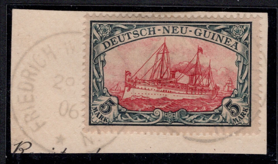 German New Guinea 1901 5m Carmine & Black on Piece SG 19 Cat £700 F/Used - Image 1 of 1