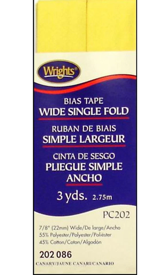 Wrights Bias Tape Pc202 Wide Single Fold Canary 202 086