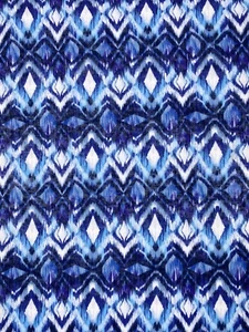 1.7M Stretch Blue Ikat Printed Polyester Slub Jersey Dressmaking Fabric - Picture 1 of 2
