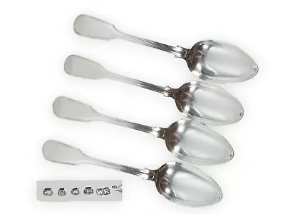 Antique Victorian 1836 Set of 4 Sterling Silver Tablespoons Spoons Fiddle Thread - Image 1 of 4