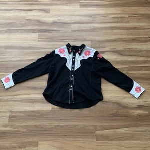 Scully Western Shirt Women’s XL Pearl Snap Embroidered Flowers Rodeo Long Sleeve - Picture 1 of 13