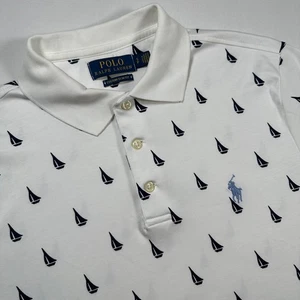Polo Ralph Lauren Custom Slim Fit Hemd Herren Small Weiß Segelboot AOP Golf Pony - Bild 1 von 5