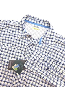NEW Cabelas Shirt Men L White Plaid Nylon Blend Vented Fishing Button-Up - Picture 1 of 13