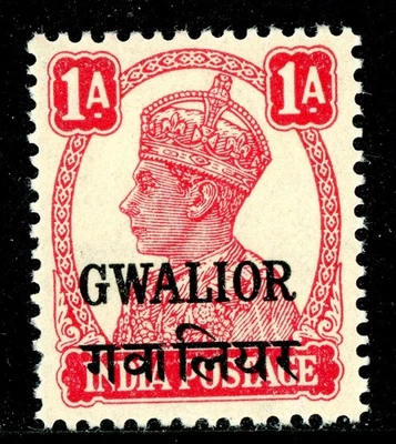 India Británica 1943 KGVI Gwalior 1a Carmine SG #121 MNH N331 Foto 1 de 4