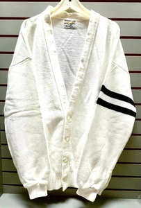 Bristol Products Vintage Letterman Cardigan White w/Green Stripes - SIZE 50 New - Picture 1 of 1
