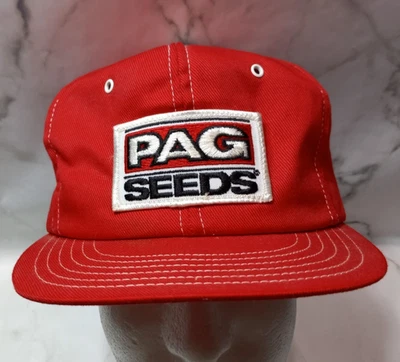 Vtg PAG Seed Snapback Red Trucker Hat Denim Patch Foam Cap Horizon Sportswear - Image 1 of 4