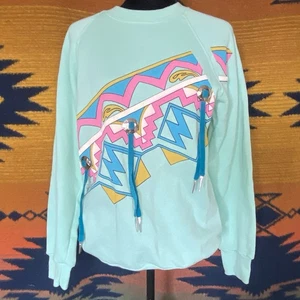 Maglione girocollo vintage Pioneer Wear De Santa Fe grafica. Frange. Piccolo. USA. - Foto 1 di 18