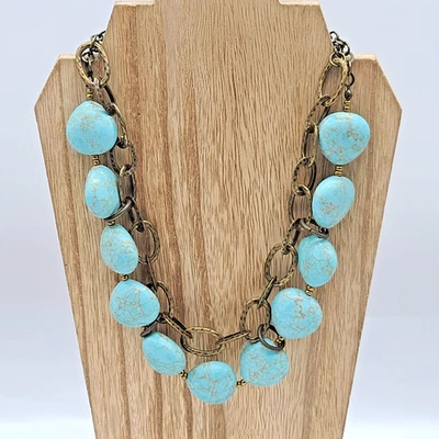 Collar Premier Designs RESORT Latón Antiguo Imitación Turquesa Cuentas 16 a 20" Foto 1 de 4