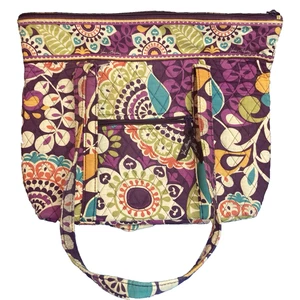Vera Bradley Plum Crazy Quilted Tote Bag Handbag Medium Size w/Zipper - Picture 1 of 13
