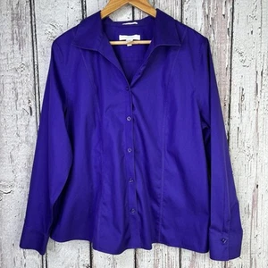 Chico's 3 Size XL Shirt Top Purple Button Down No Iron Cotton Women’s Collared* - Picture 1 of 13
