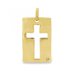 Offenes Kreuz Marquise Block Diamant Anhänger 9 kt Gelbgold - 3,5 g - Bild 1 von 6