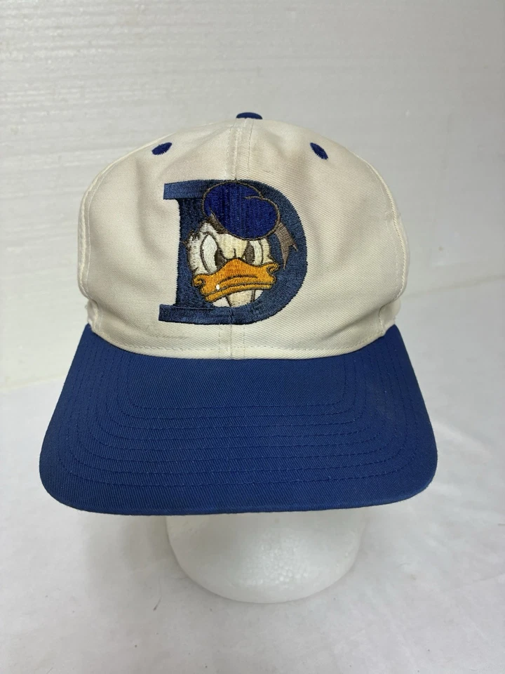 De colección 1990 The Disney Store Pato Donald SnapBack Sombrero Blanco Con Billete Azul Foto 1 de 4