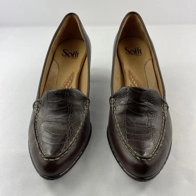 Sofft Shoes Womens 7.5 M Loafers Crocodile Embossed Heels 1011775 Brown Leather - Image 1 of 4