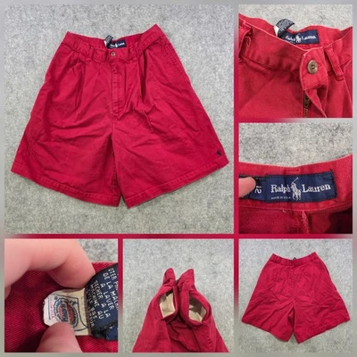 Pantalones Cortos Polo Ralph Lauren De Colección Para Mujer 12 Rojo Chino Plisado Algodón Hecho en EE. UU. Años 80 Foto 1 de 4