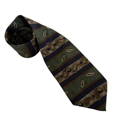 Corbata de seda Irvine Park azul verde cachemira rayas para hombre oficina trabajo papá regalo Foto 1 de 4