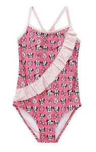 Disney Collection 7/8 Minnie Mouse Big Girls Pink Ruffled One-Piece Swimsuit - Picture 1 of 4